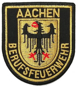 Custom made  aachen logo adhesive 3d embroidery patch for clothing