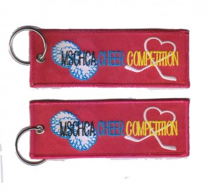 Hot sale competition ice hockey mschca cheer logo jacquard fabric  embroidery keychain