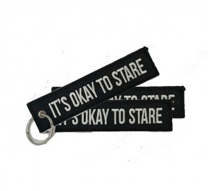 kiss me before flight t’s okay to stare textile embroidered keychain