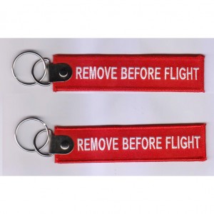custom made remone before flight embroidery keychain